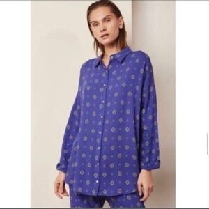 Intimately Free People Size XS Purple Geo Printed Blouse Buttons Long Sleeve